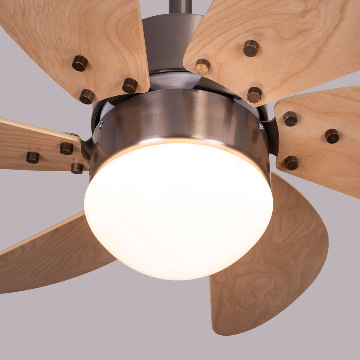 Casablanca (76 cm Span, Chrome Finish Metal Body, Maple Finish MDF Blades) Dimmable LED With Remote Control Ceiling Fan