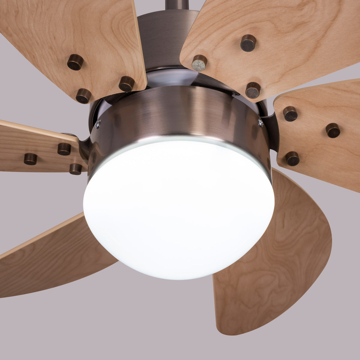 Casablanca (76 cm Span, Chrome Finish Metal Body, Maple Finish MDF Blades) Dimmable LED With Remote Control Ceiling Fan