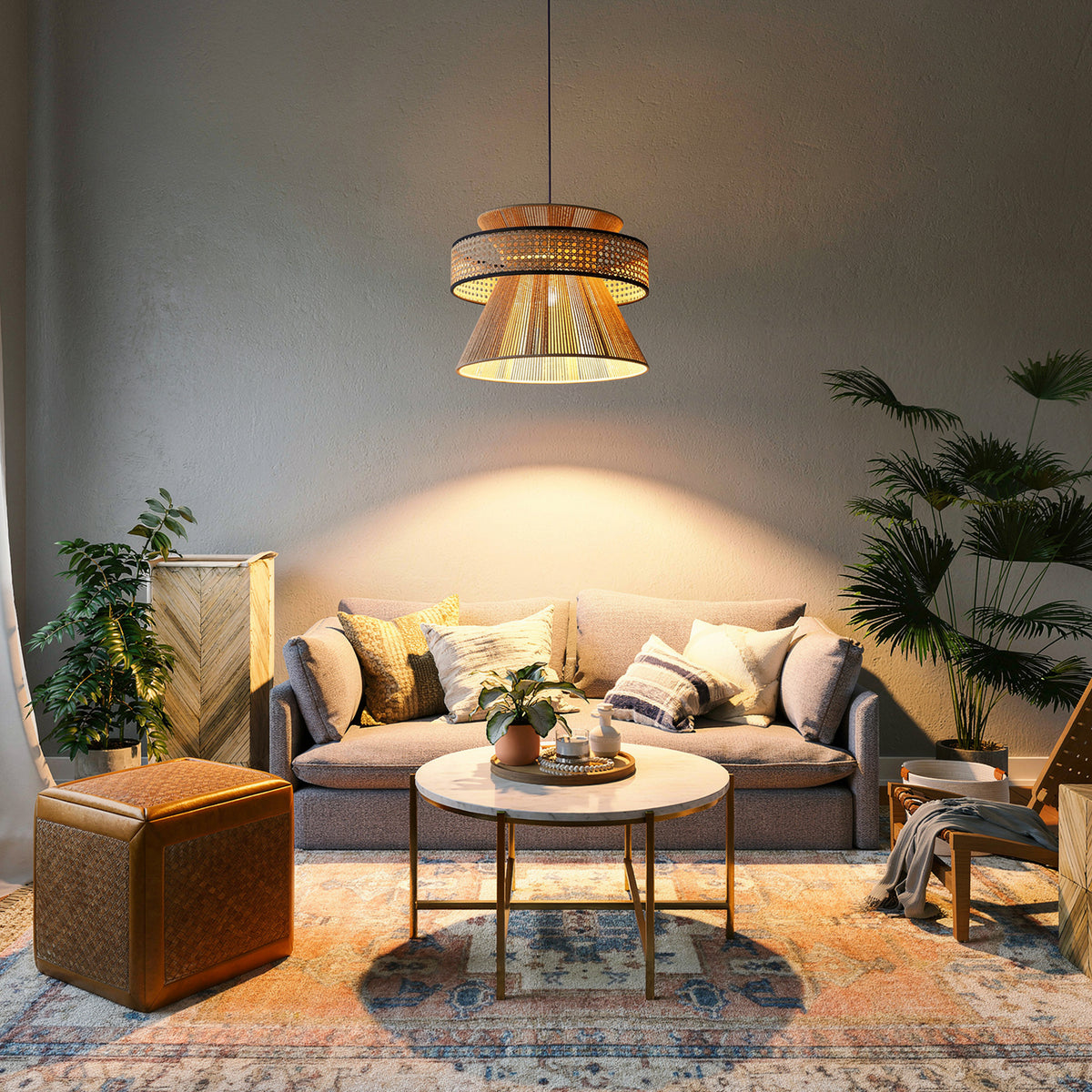 Mykonos Beam (Brown) Rattan Pendant Light