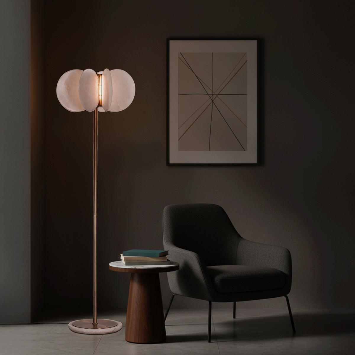 Anisora (White, Gold) 3 Color LED Natural White Spanish Alabaster Floor Lamp