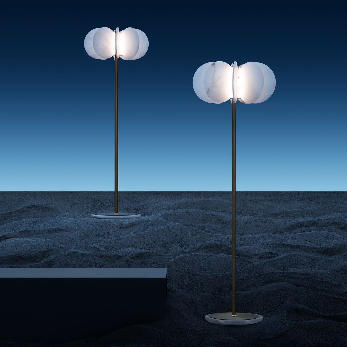 Anisora (White, Gold) 3 Color LED Natural White Spanish Alabaster Floor Lamp