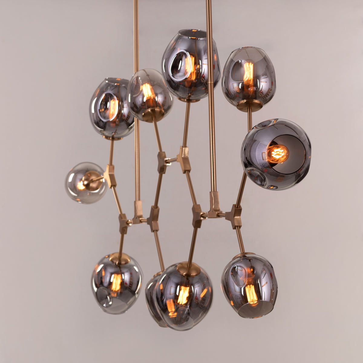 Games People Play (Large, Gold, Smokey Grey, 10 Head) Glass Chandelier