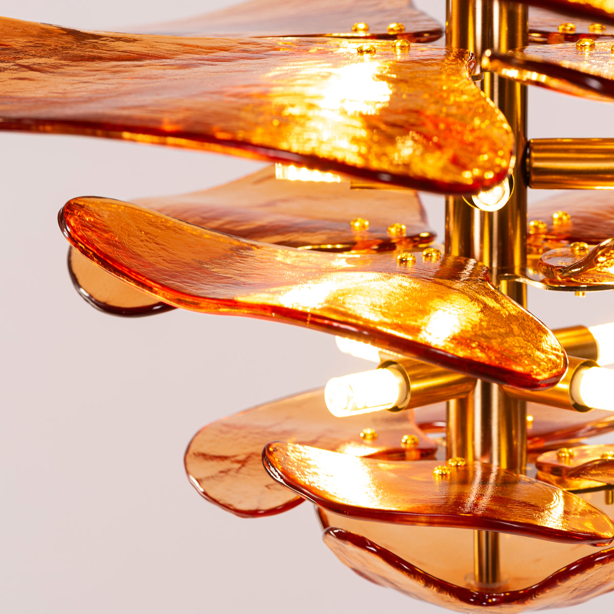 Luminous Lotus (Large, Gold, Amber) Tinted Glass Chandelier