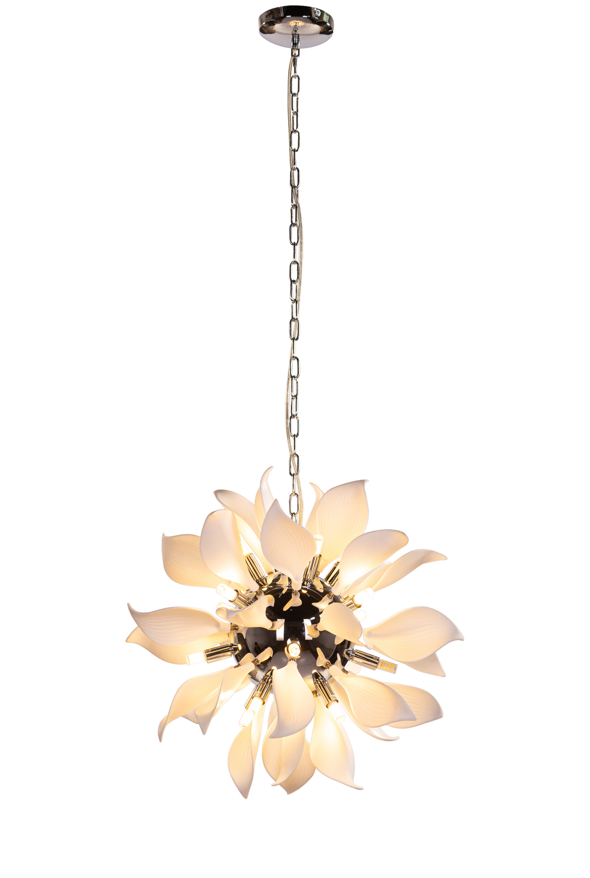 Ocean Lily (Chrome, White) Ceramic Chandelier