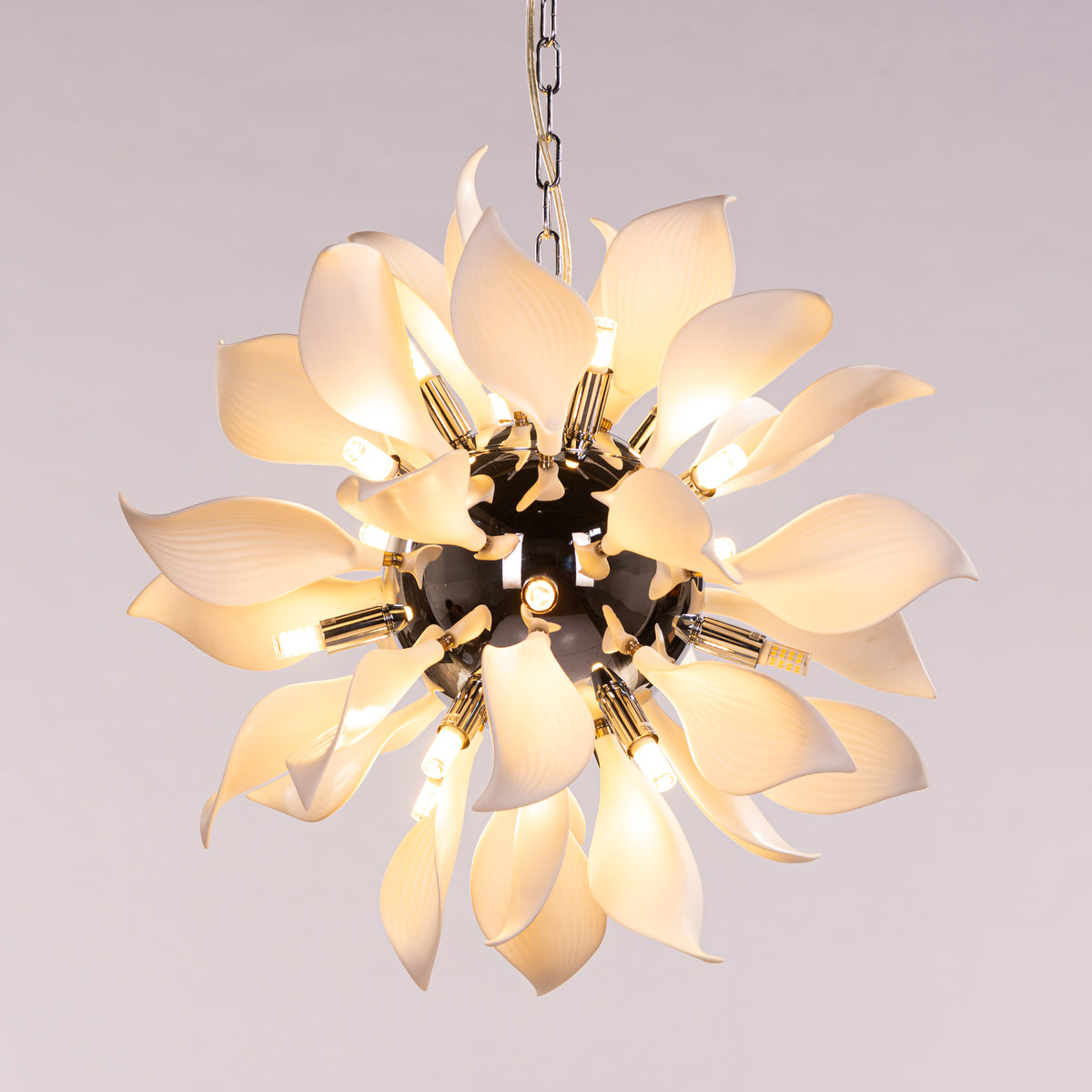 Ocean Lily (Chrome, White) Ceramic Chandelier