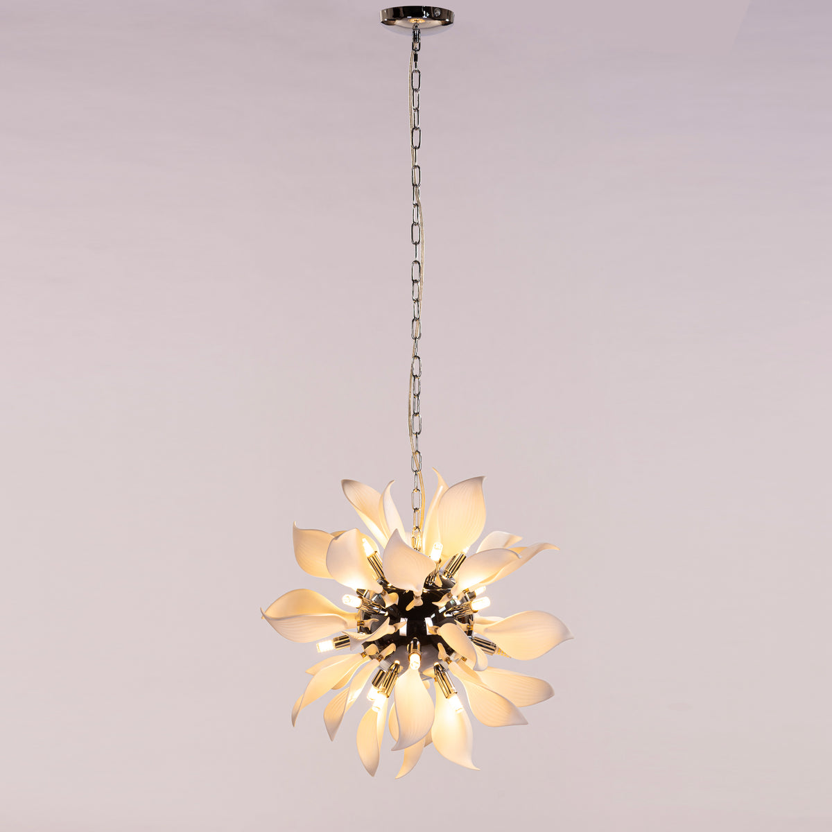 Ocean Lily (Chrome, White) Ceramic Chandelier