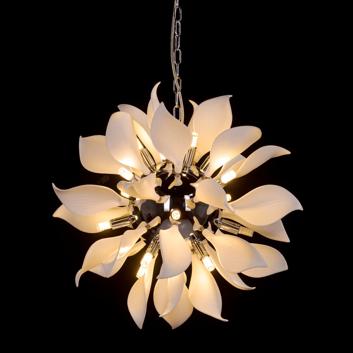 Ocean Lily (Chrome, White) Ceramic Chandelier