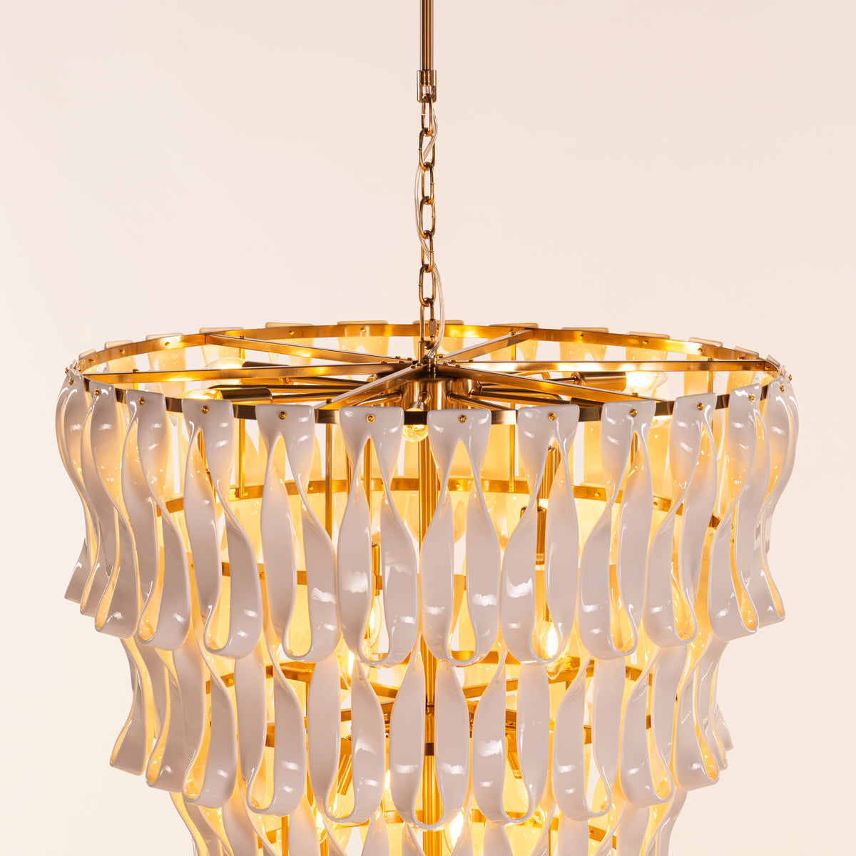 Vera (Gold, White) Ceramic Double Height Chandelier