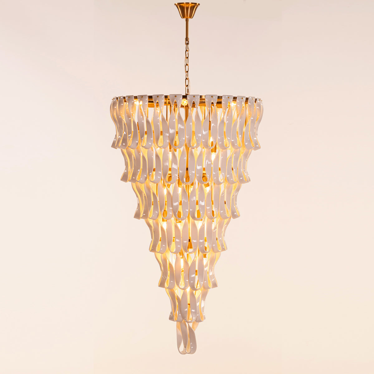 Vera (Gold, White) Ceramic Double Height Chandelier