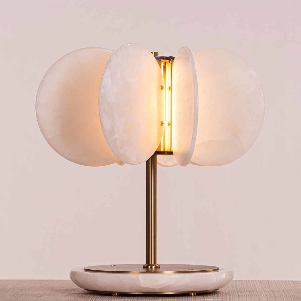Anisora (Small, White, Gold) 3 Color LED Natural White Spanish Alabaster Table Lamp