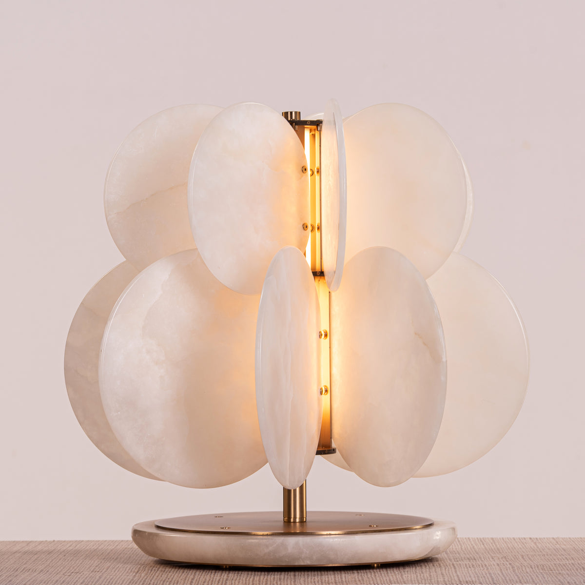 Anisora (Large, White, Gold) 3 Color LED Natural White Spanish Alabaster Table Lamp