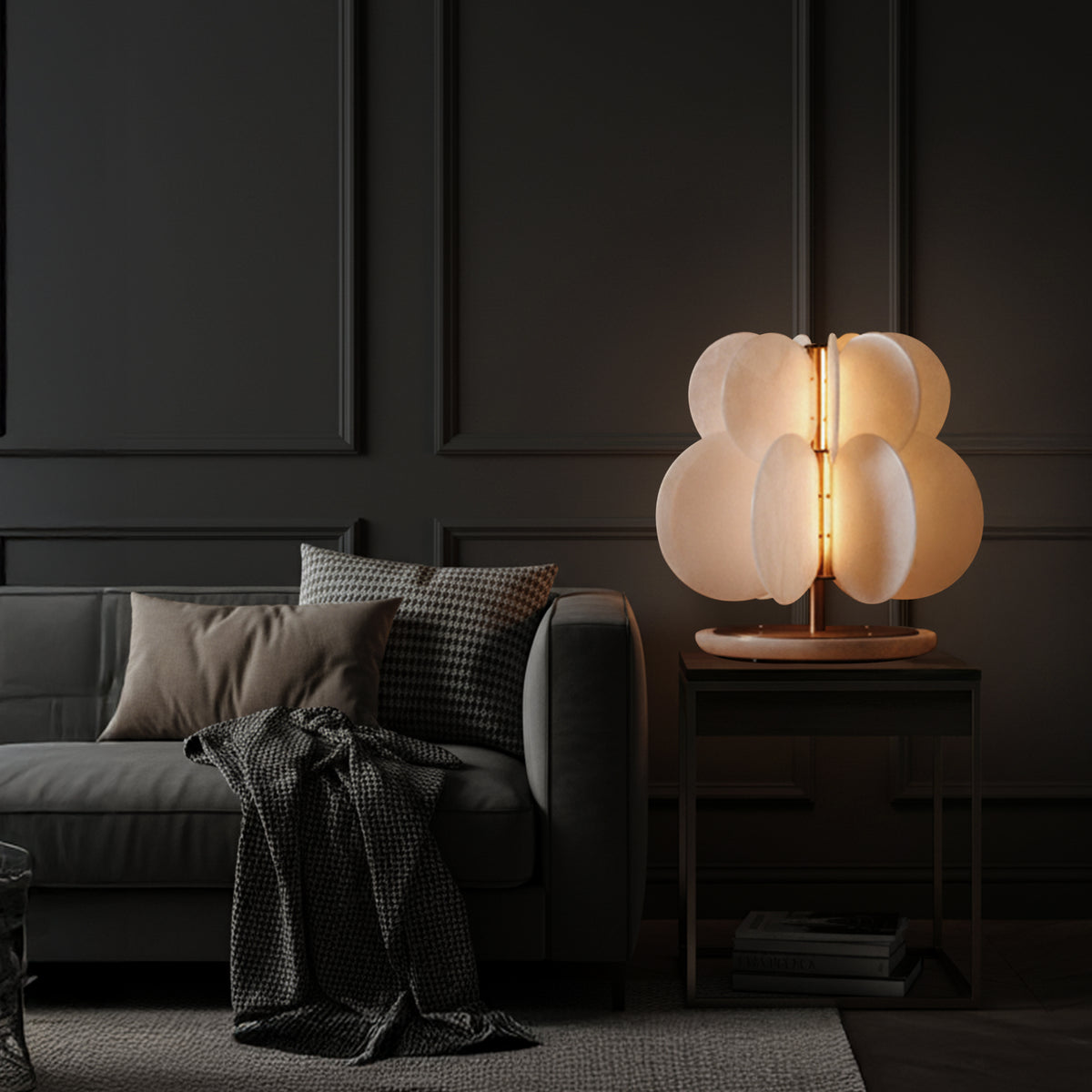 Anisora (Large, White, Gold) 3 Color LED Natural White Spanish Alabaster Table Lamp