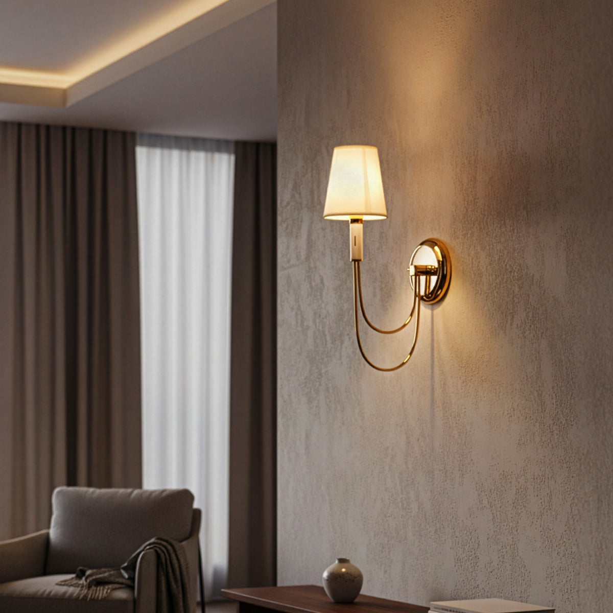 Chelsea (Gold, White) Fabric Wall Light
