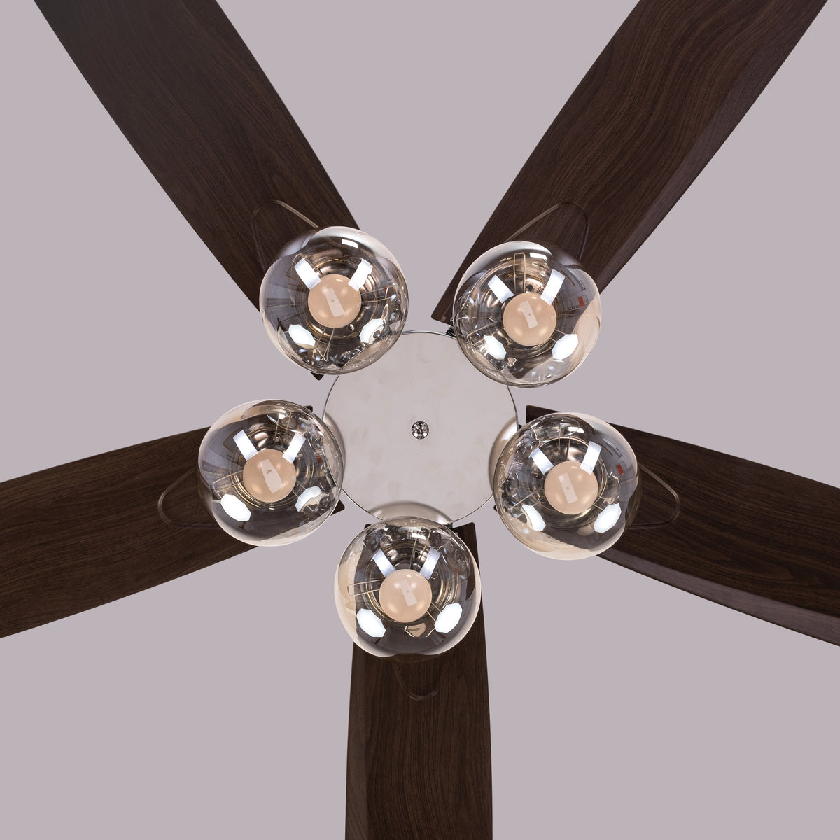 Bond Street (137 cm Span, Chrome Finish Metal Body, Walnut Finish ABS Blades) Chandelier Ceiling Fan