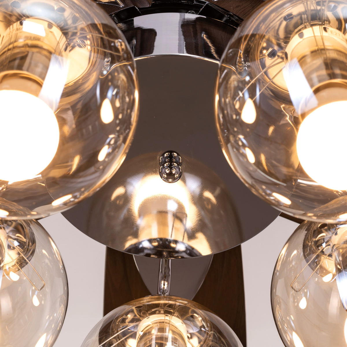 Bond Street (137 cm Span, Chrome Finish Metal Body, Walnut Finish ABS Blades) Chandelier Ceiling Fan