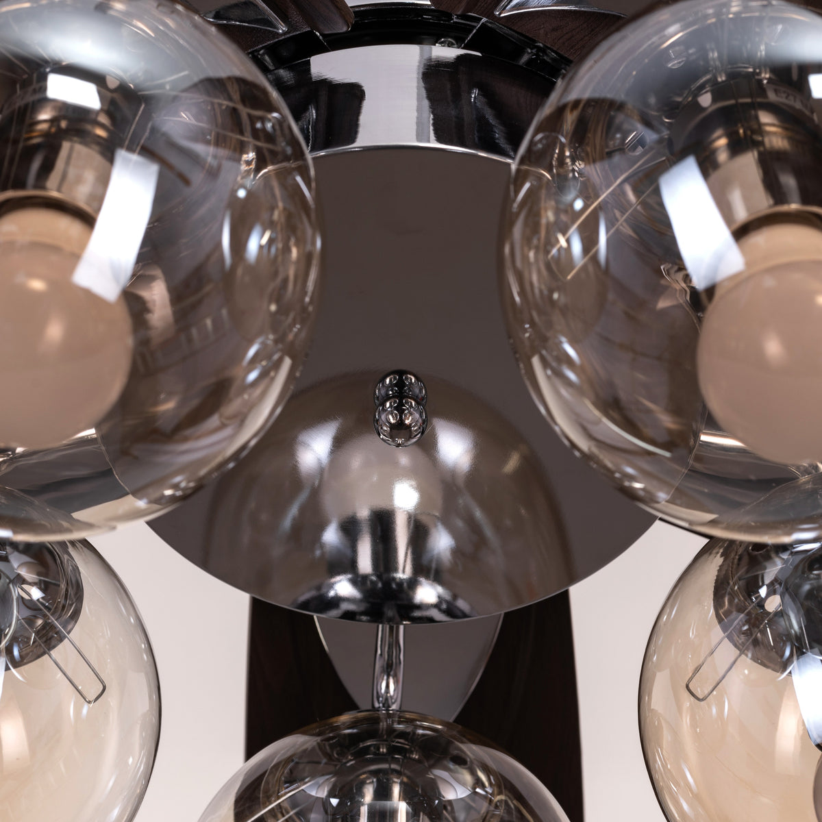 Bond Street (137 cm Span, Chrome Finish Metal Body, Walnut Finish ABS Blades) Chandelier Ceiling Fan