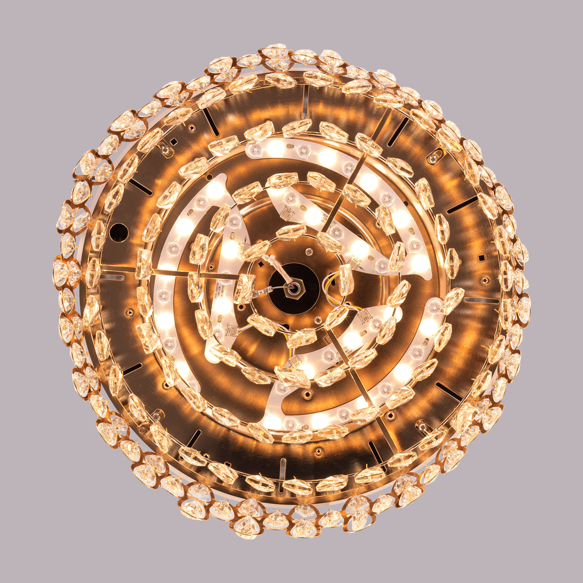 Flight Of Fancy (112 cm Span, Matte Gold Finish Metal Body, Transparent ABS Blades) Dimmable LEd With Remote Control Crystal Chandelier Ceiling Fan