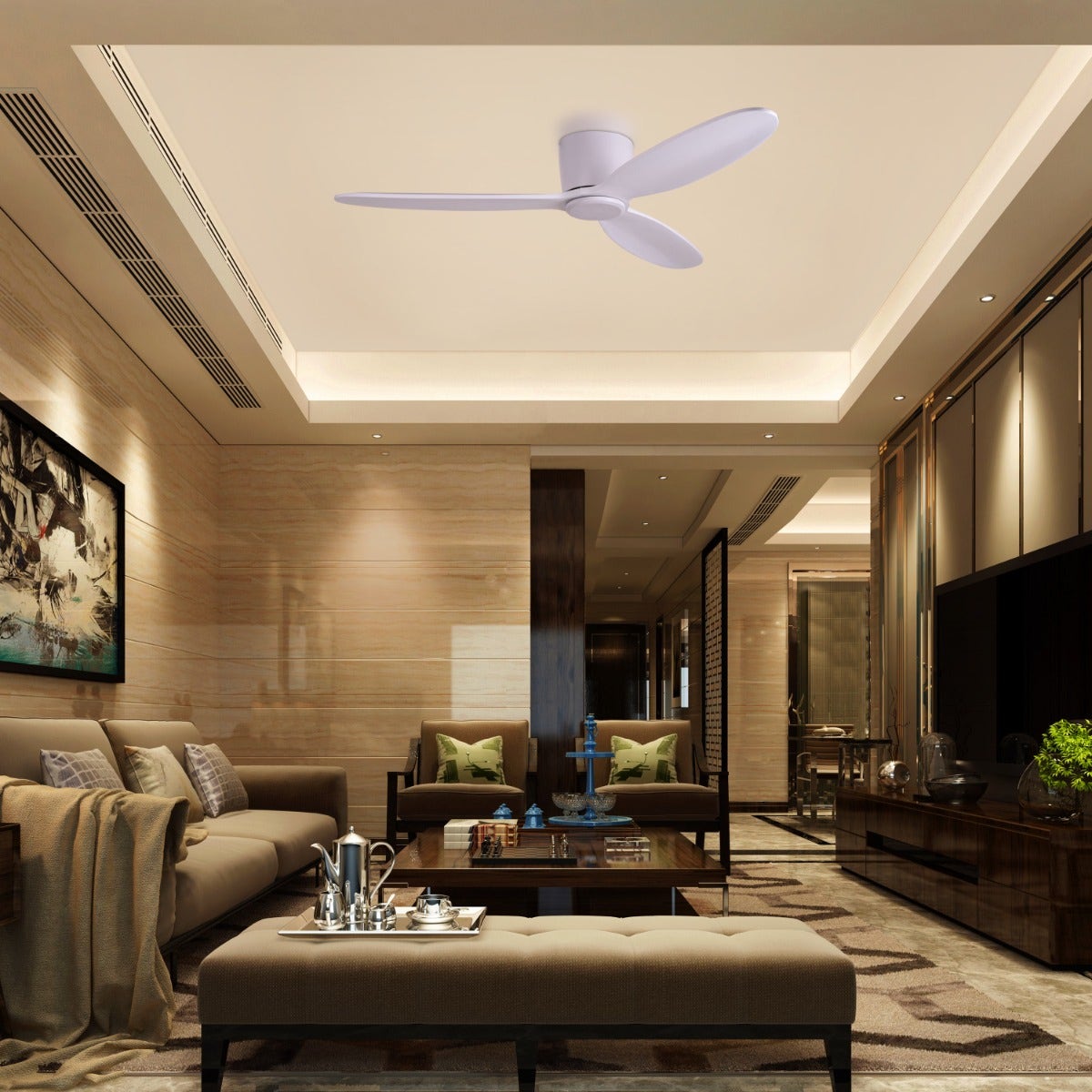 Bay Breeze (135 cm Span, White Finish Metal Body, White Finish Wooden Blades) Ceiling Fan