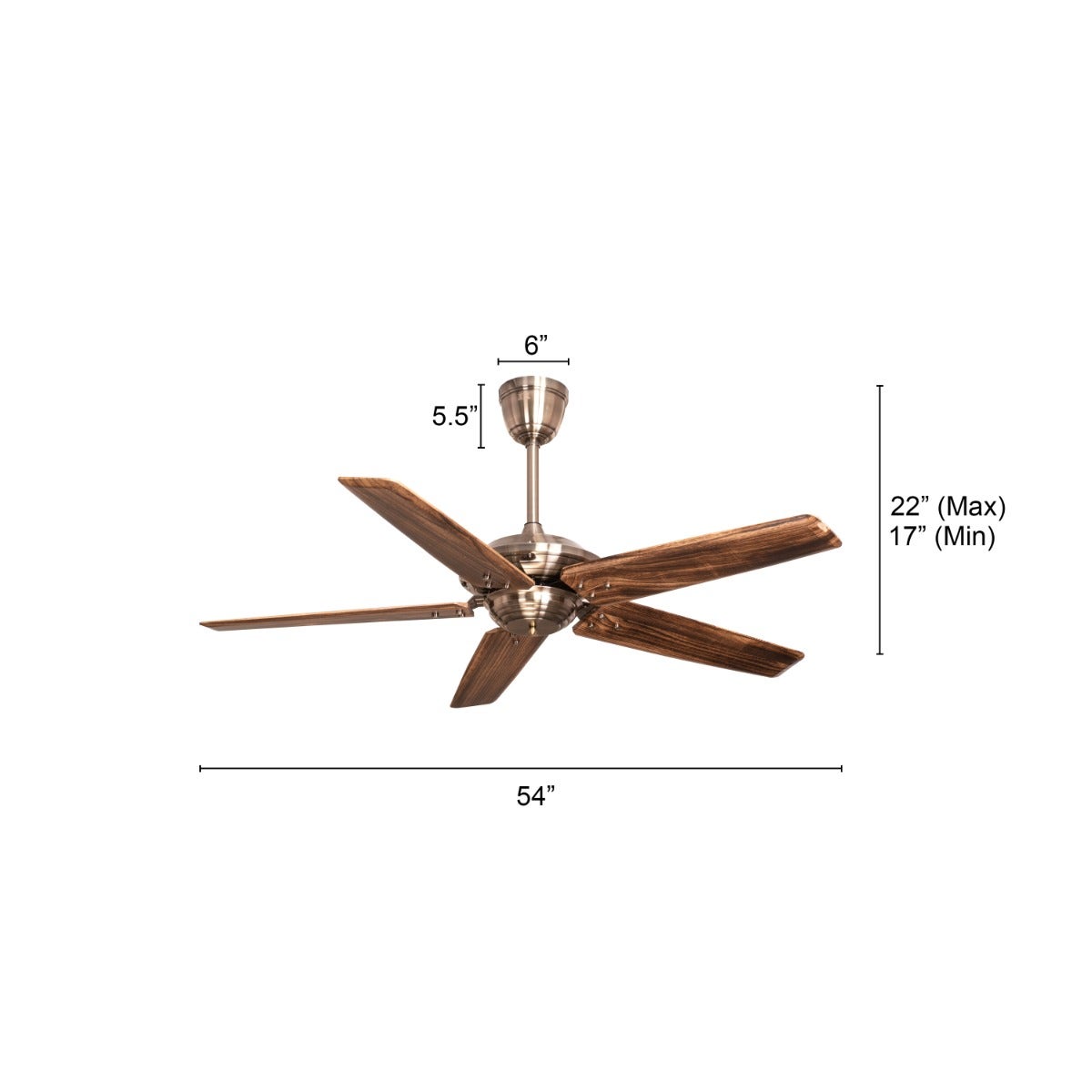 Alameda (137 cm Span, Chrome Finish Metal Body, Walnut Finish Solid Wood Blades) Ceiling Fan