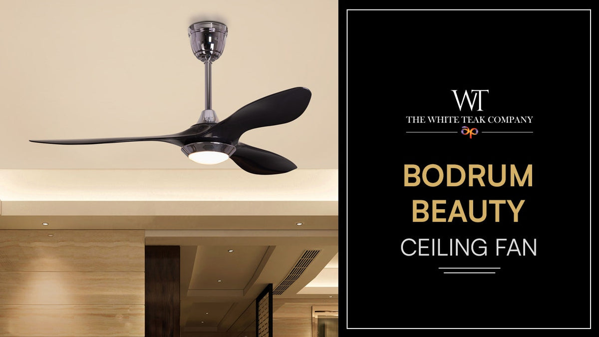 مروحة سقف Bodrum Beauty (عرض 132 سم، هيكل معدني بطلاء كروم، شفرات ABS بطلاء أسود) LED خافتة مع جهاز تحكم عن بعد