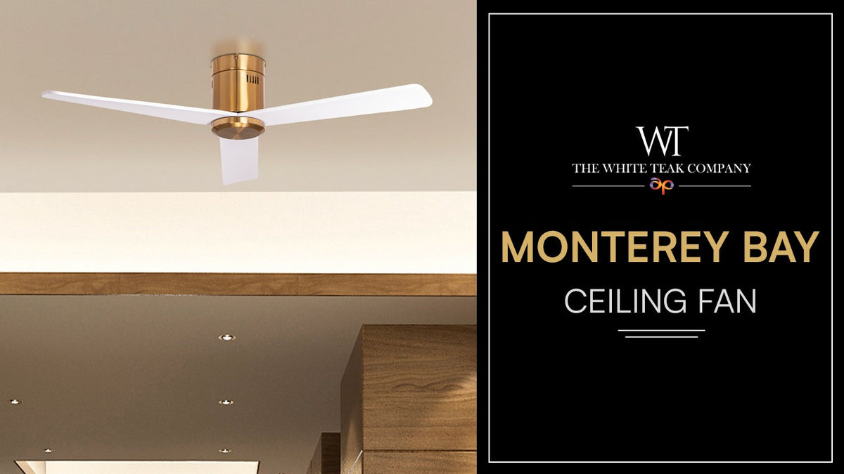 Monterey Bay (132 cm Span, Gold Finish Metal Body, White Finish Wooden Blades) Ceiling Fan