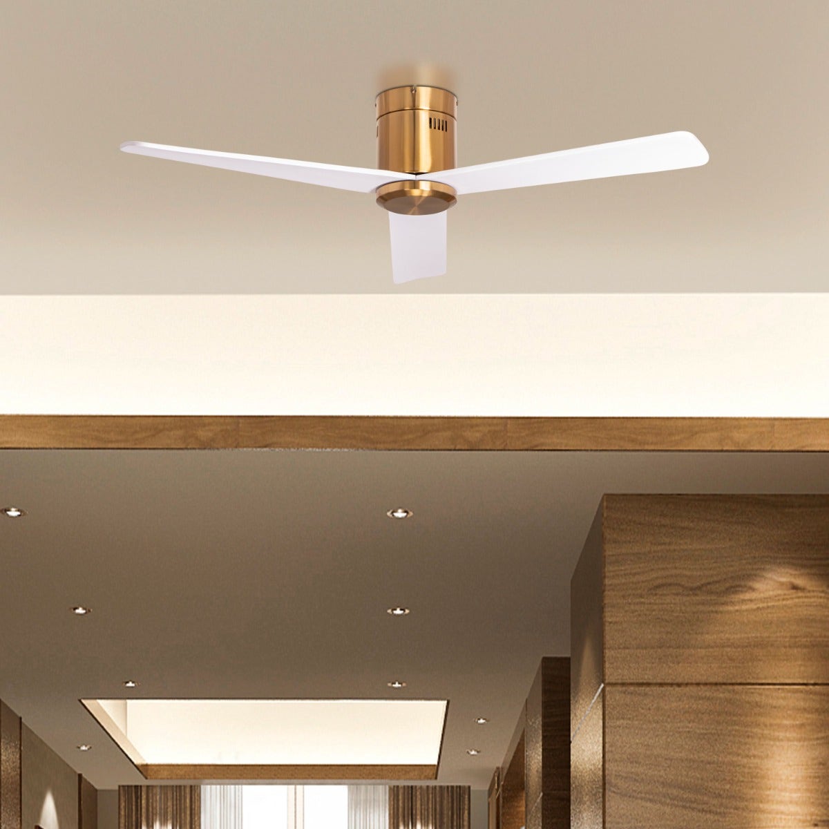 Monterey Bay (132 cm Span, Gold Finish Metal Body, White Finish Wooden Blades) Ceiling Fan