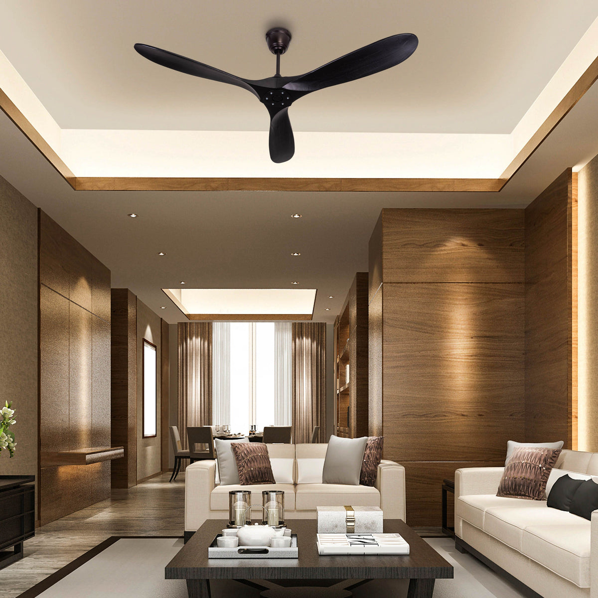 Devil's Advocate (132 cm Span, Black Metal Body, Black Finish Solid Wood) Designer Ceiling Fan
