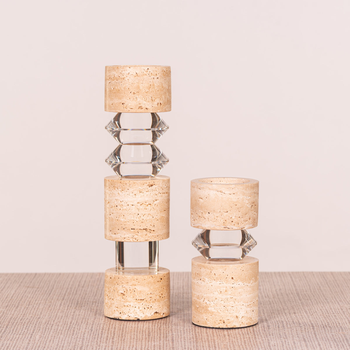 Crystal Pillar ( Beige, Large) Marble Candle Holder