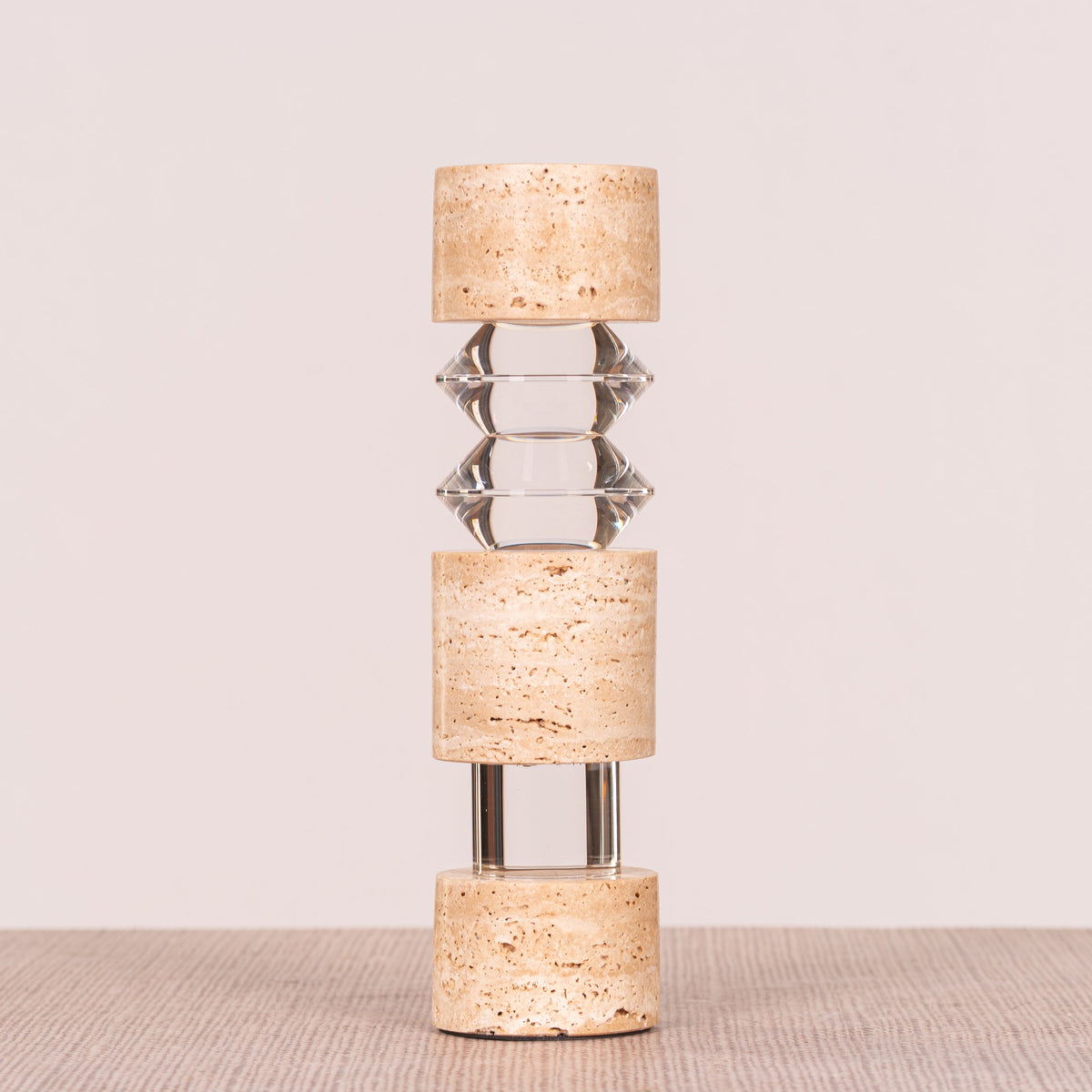 Crystal Pillar ( Beige, Large) Marble Candle Holder