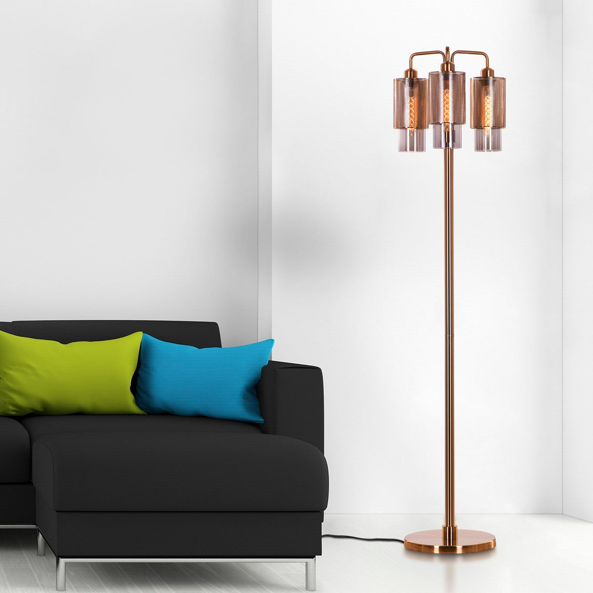 Attention Seeker (Gold, Smokey Grey) Glass Floor Lamp