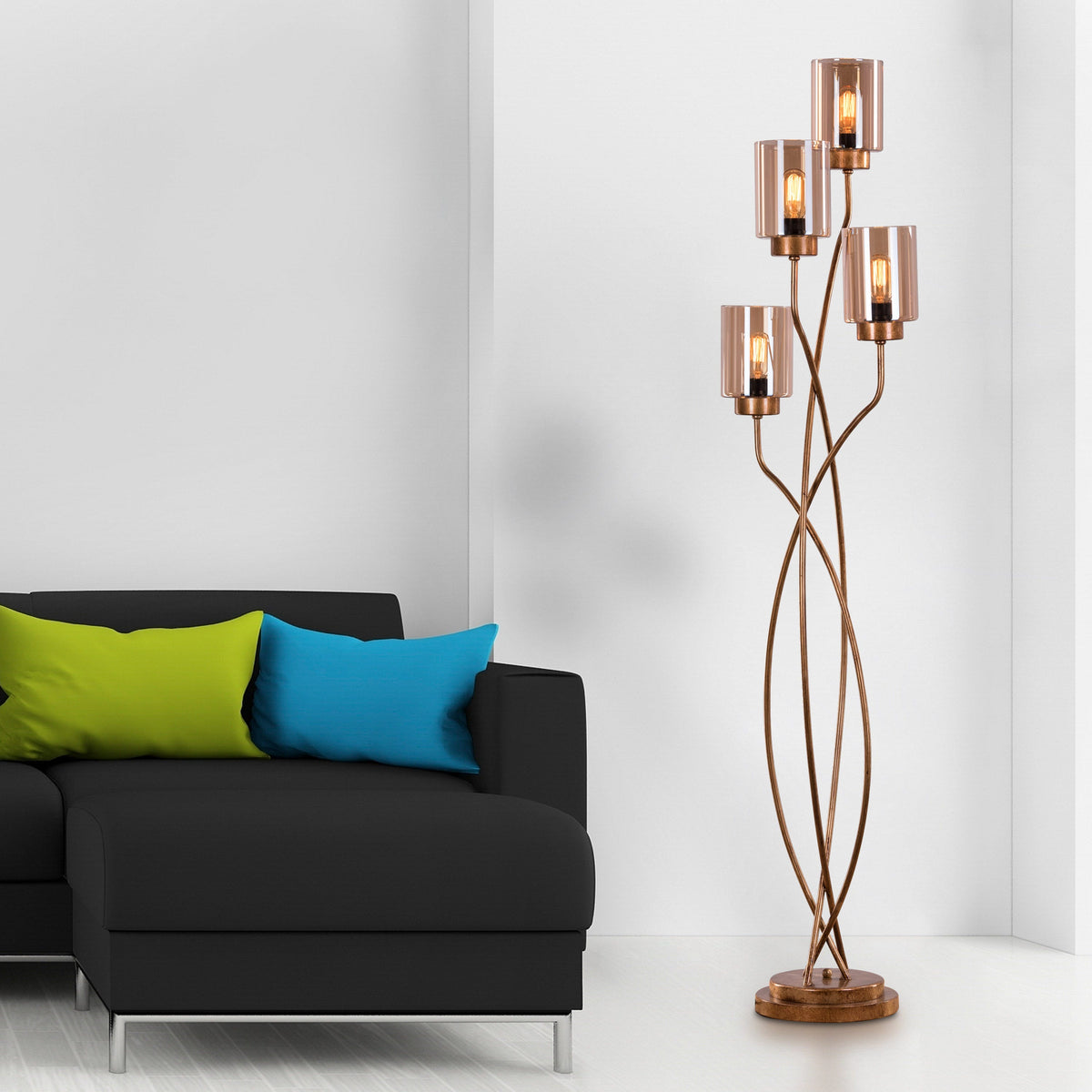 Twisted Cluster (Antique Gold, Amber) Glass Floor Lamp
