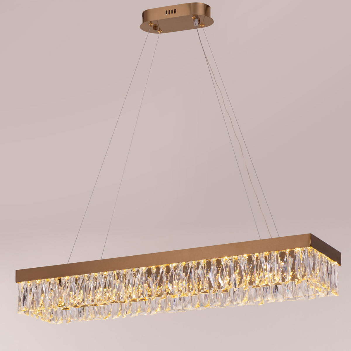 Through The Fire (Large, Gold, Dimmable LED with Remote Control) Rectangular Crystal Chandelier
