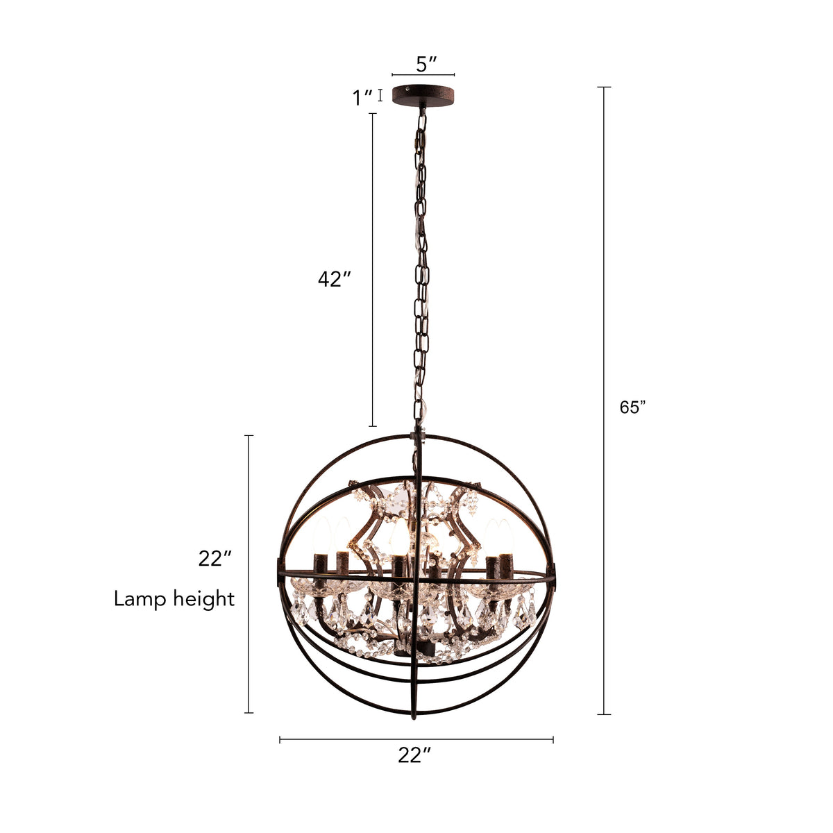 Moonlight Rendezvous (Small, Antique Rust) Crystal Chandelier