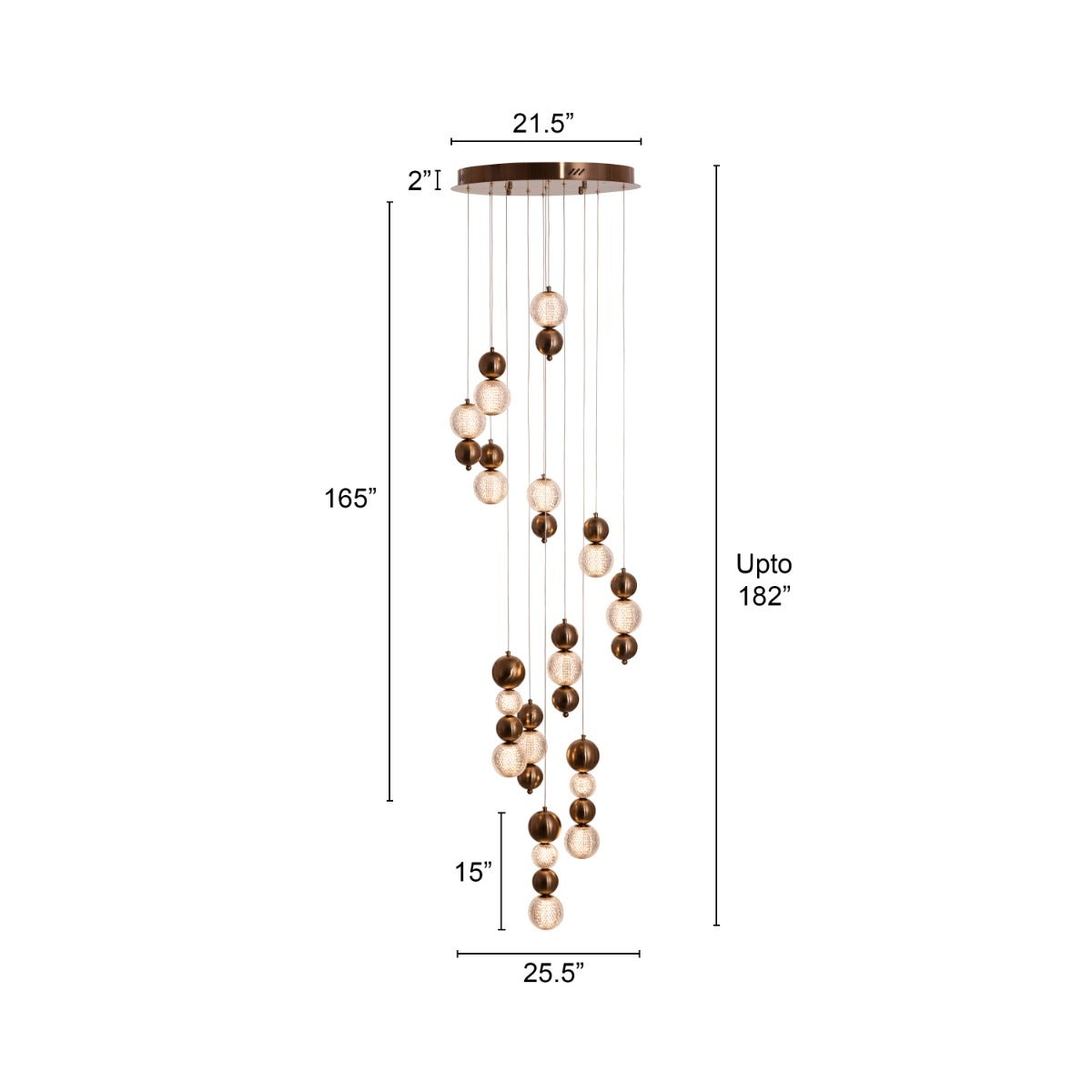 Meant For Me (Gold, Dimmable LED with Remote Control) Double Height Chandelier