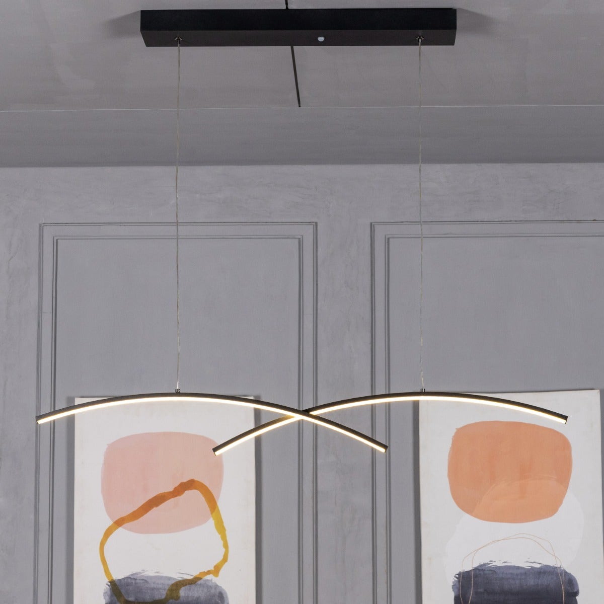 Half Mast (Large, Black, 3 Color Dimmable LED with Remote Control) Chandelier