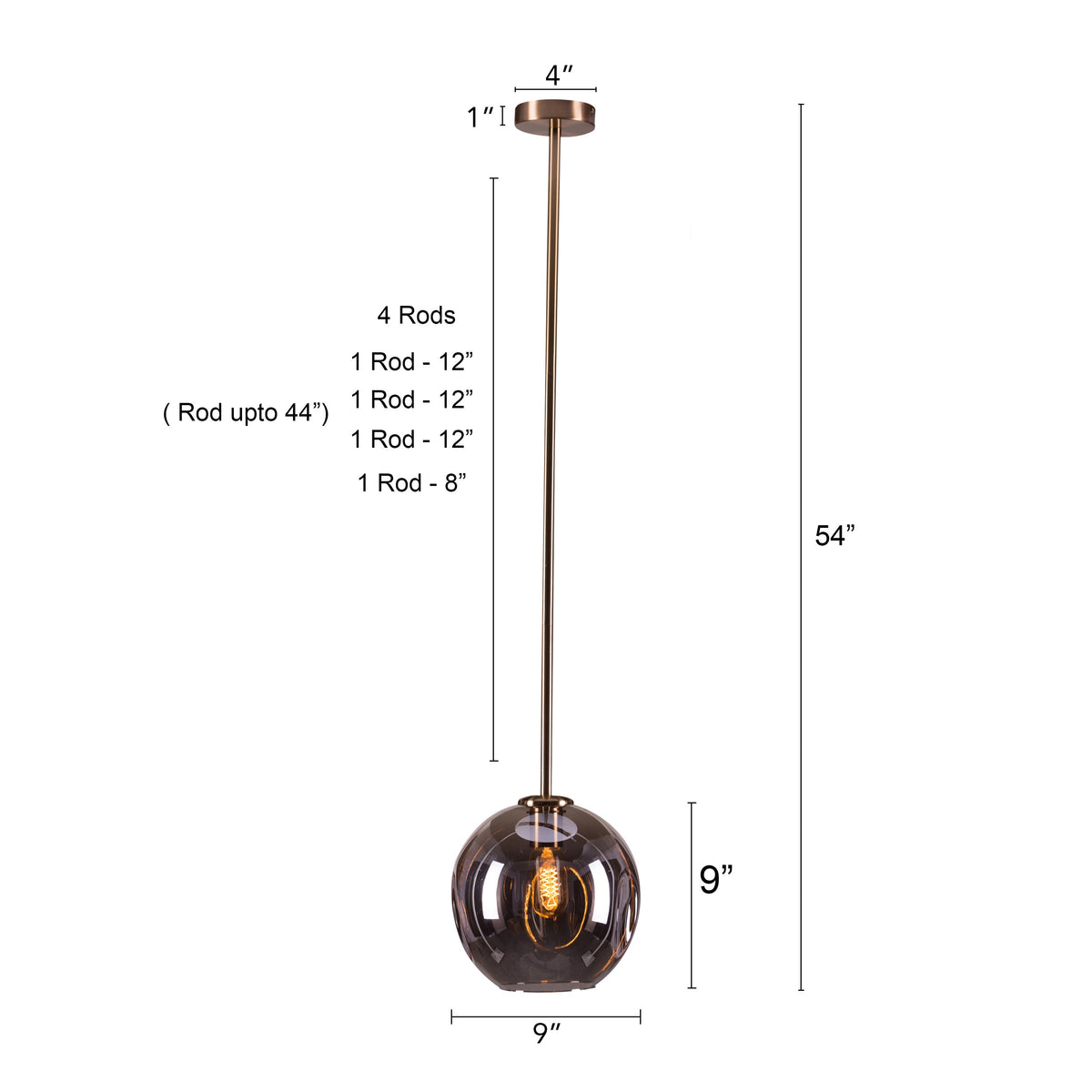 Tear Drop (Long, Smokey Grey, Gold) Glass Pendant Light