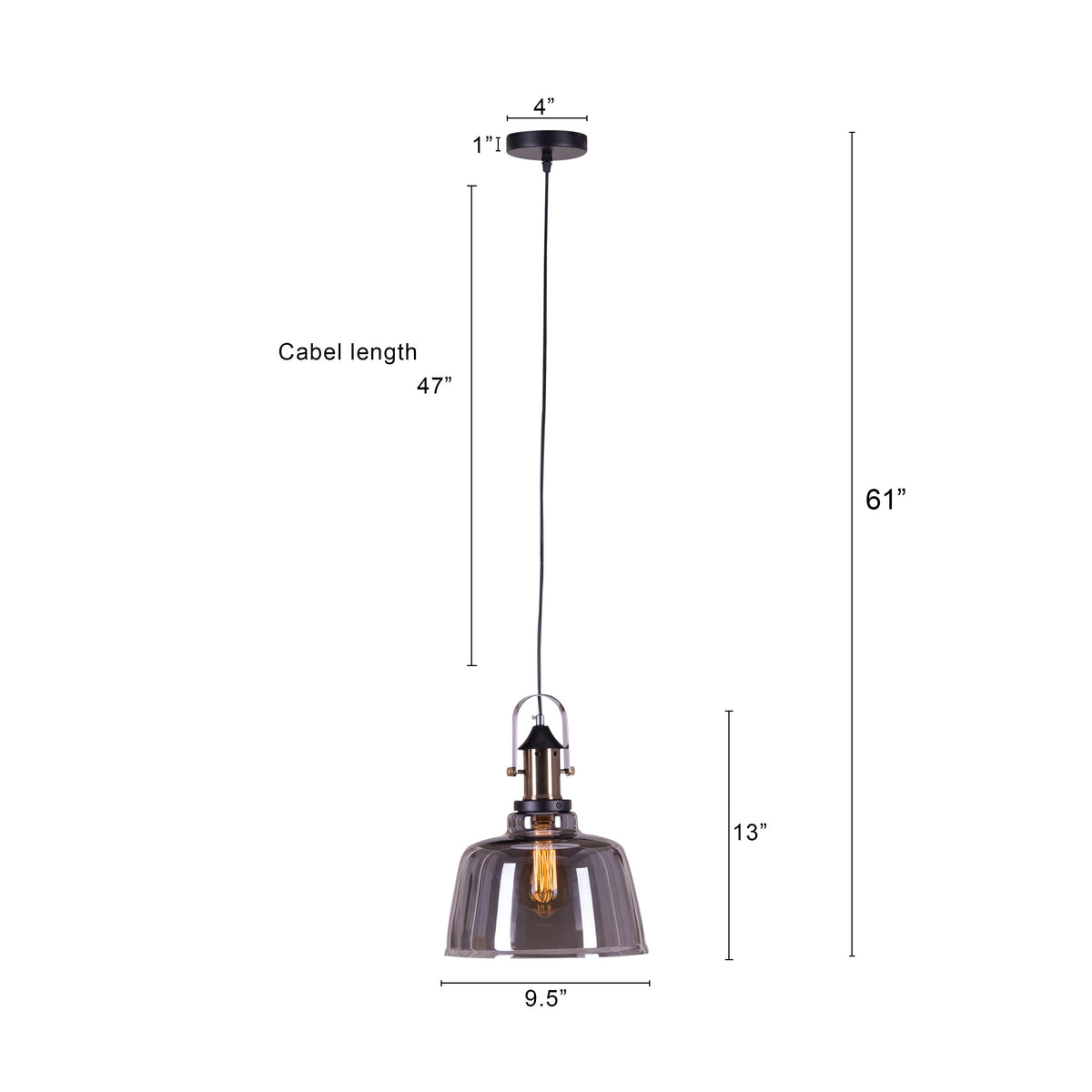 Glassy Eyed (Smokey Grey) Glass Pendant Light