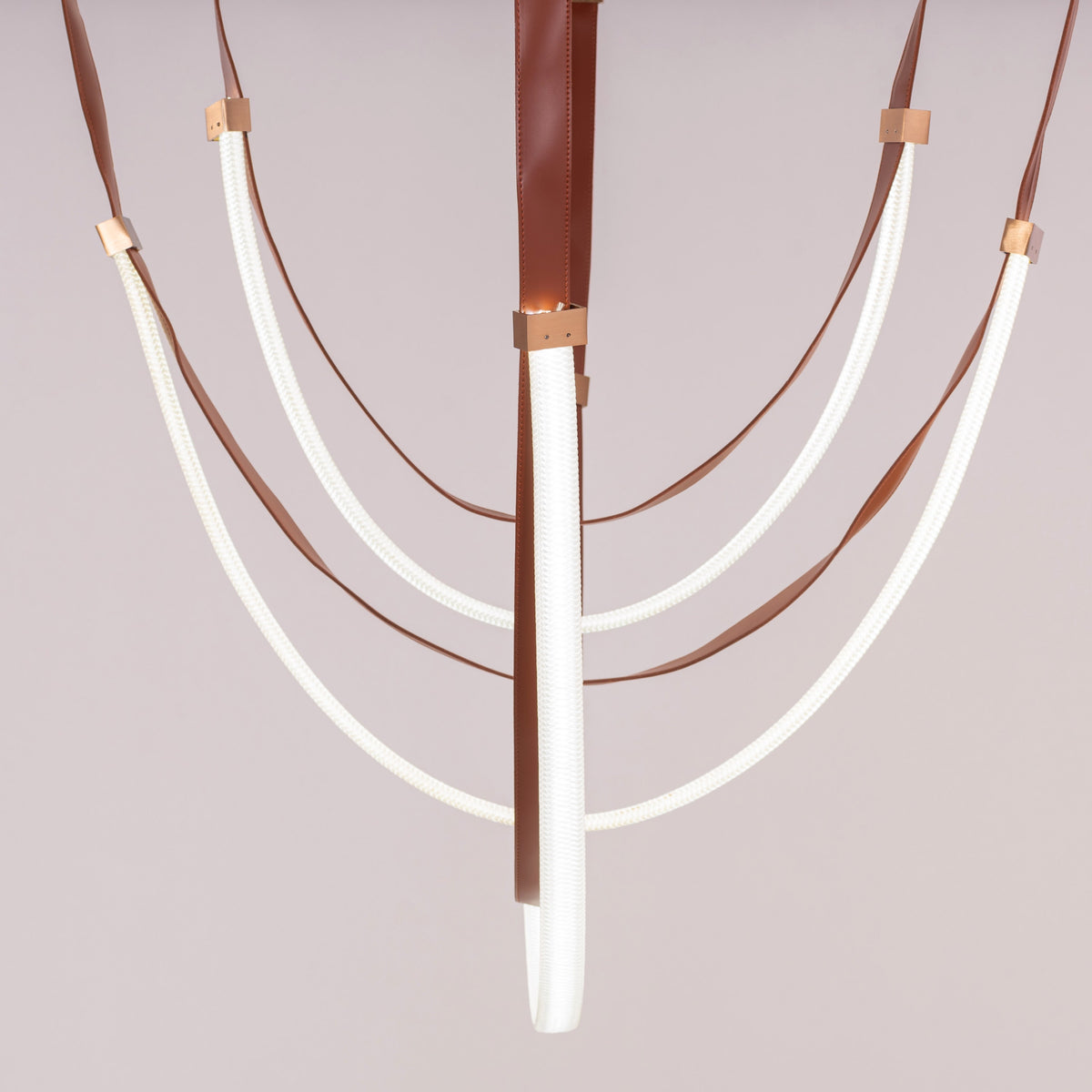 Buckle Up (Large, Brown, White, 3 Color Built-In LED) Leather Chandelier