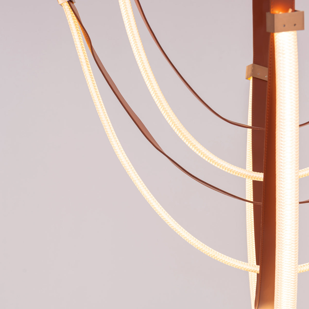 Buckle Up (Large, Brown, White, 3 Color Built-In LED) Leather Chandelier