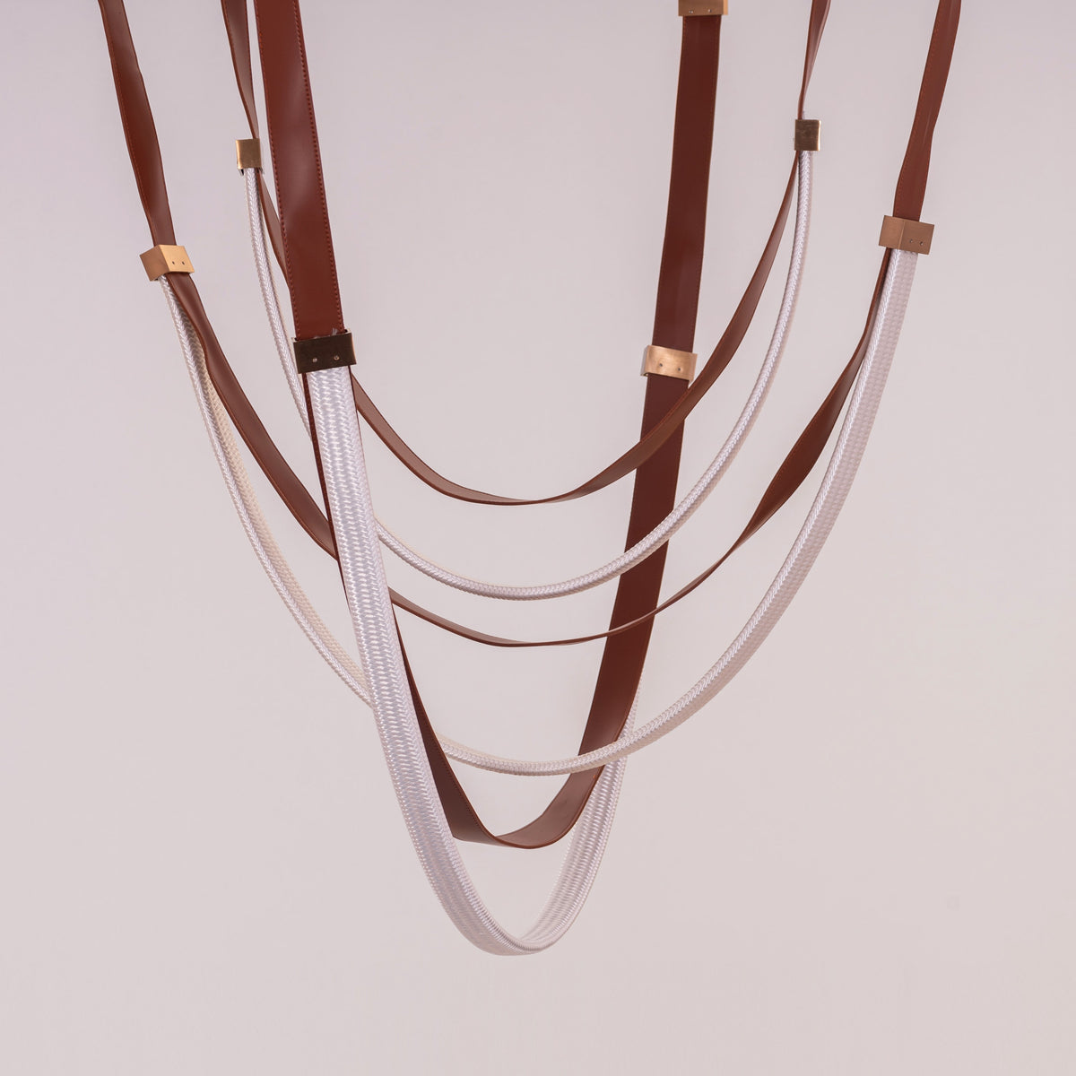 Buckle Up (Large, Brown, White, 3 Color Built-In LED) Leather Chandelier