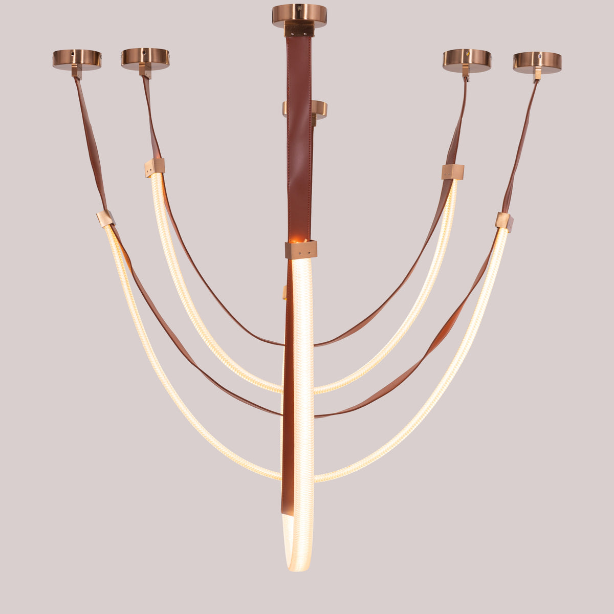 Buckle Up (Large, Brown, White, 3 Color Built-In LED) Leather Chandelier
