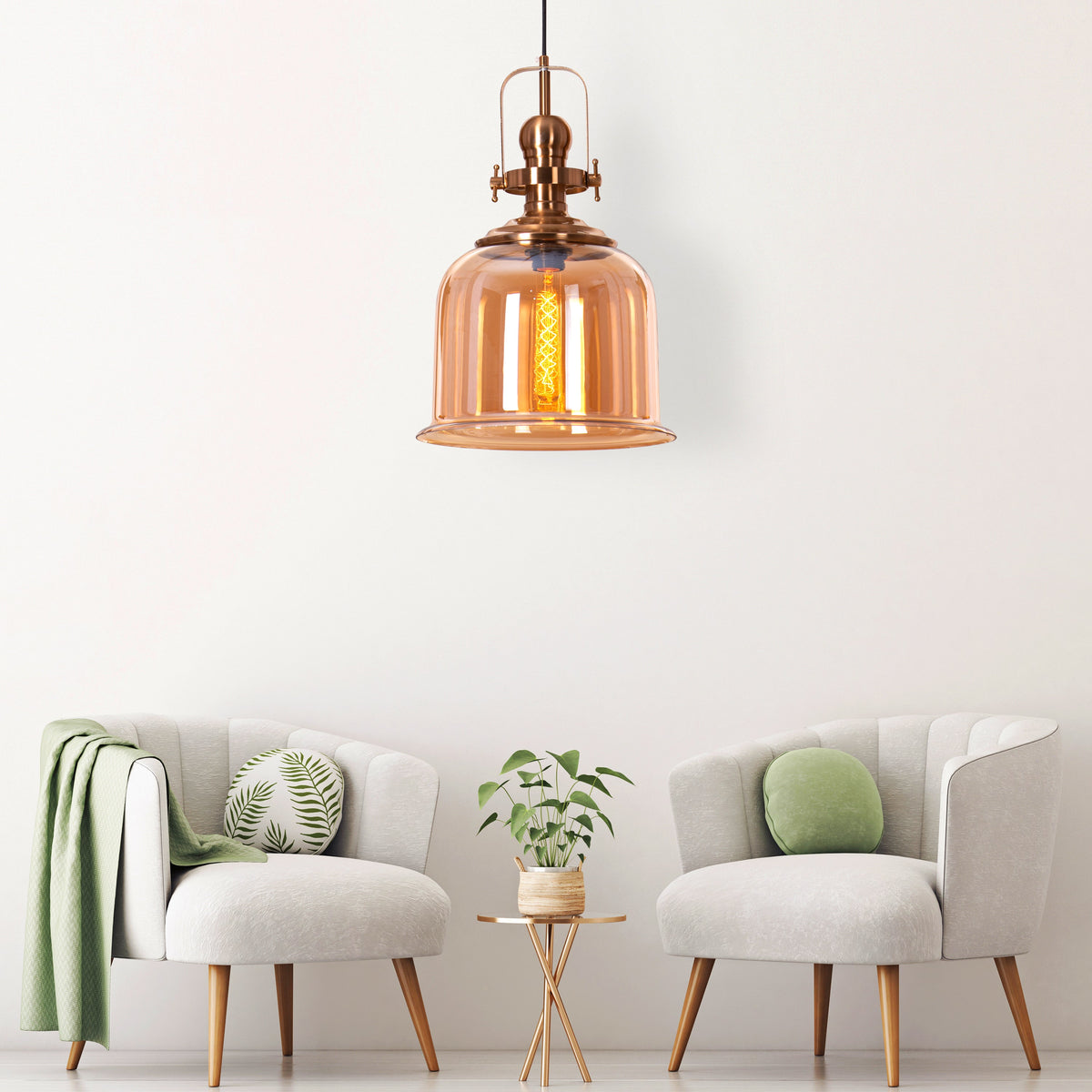 Amber Arcade (Gold, Amber) Clear Glass Pendant Light