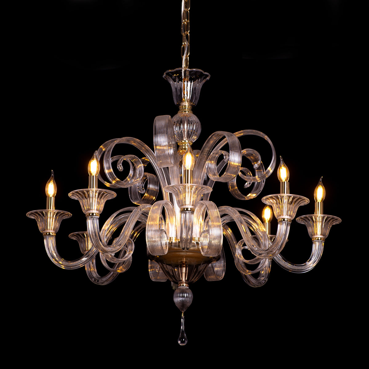 String Of Pearls (Large, Gold) Textured Glass Chandelier