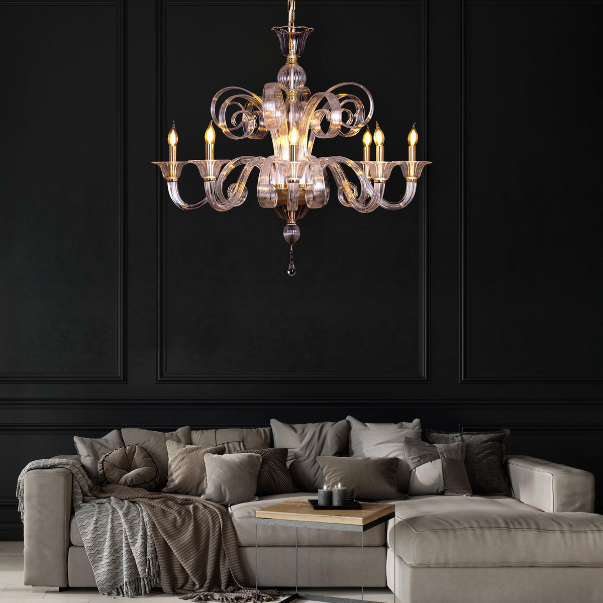 String Of Pearls (Large, Gold) Textured Glass Chandelier