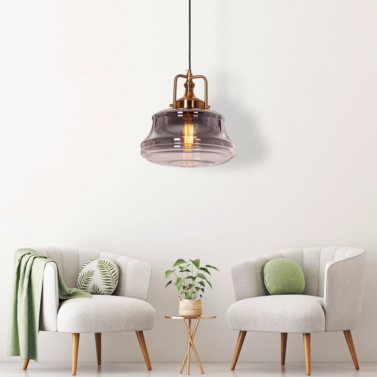 Eyes Closed (Gold, Smokey Grey) Clear Glass Pendant Light