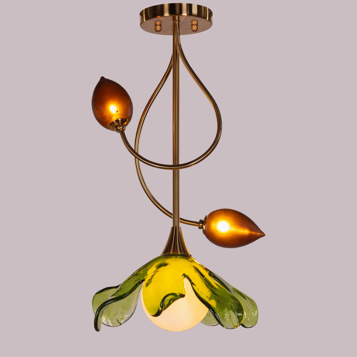 Midori Bloom (Gold, Green & Amber) Tinted Glass Pendant Light