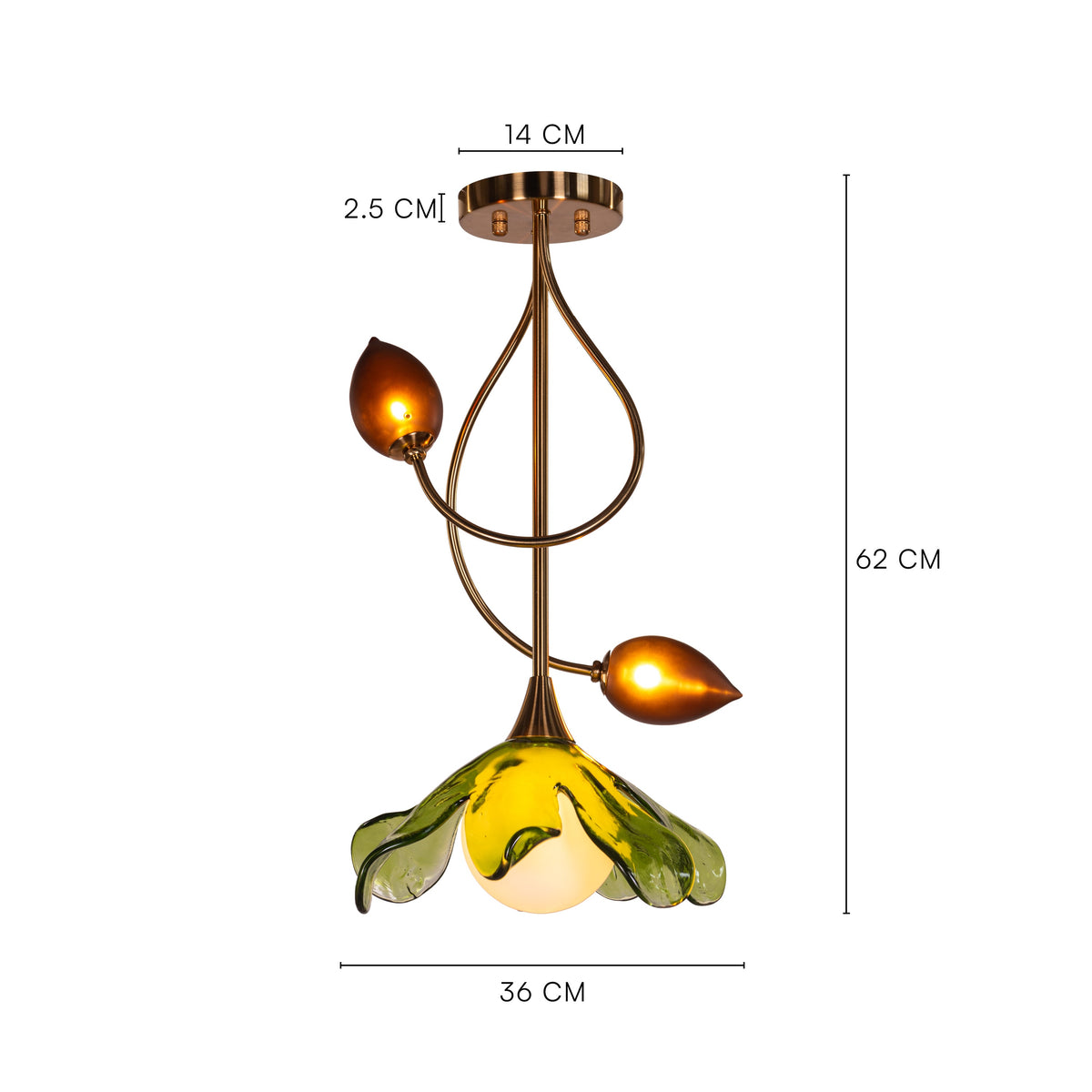 Midori Bloom (Gold, Green & Amber) Tinted Glass Pendant Light