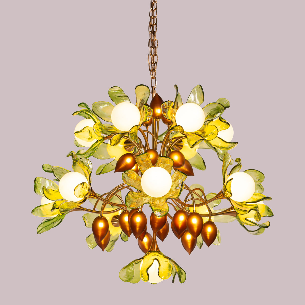 Midori Bouquet (Gold, Green & Amber) Tinted Glass Chandelier