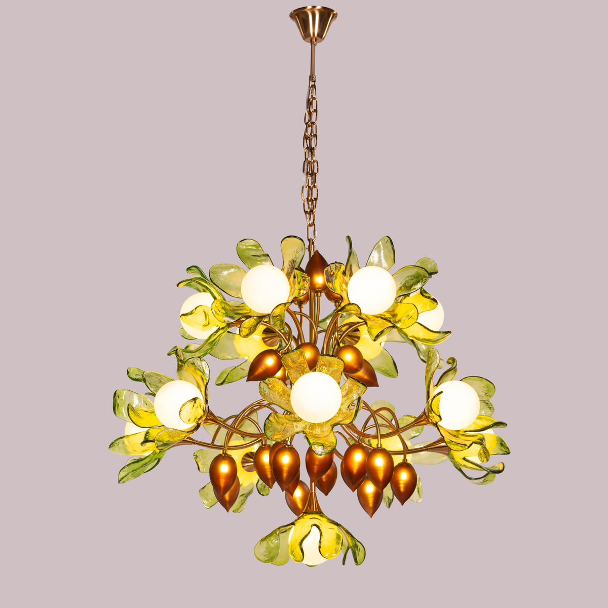 Midori Bouquet (Gold, Green & Amber) Tinted Glass Chandelier