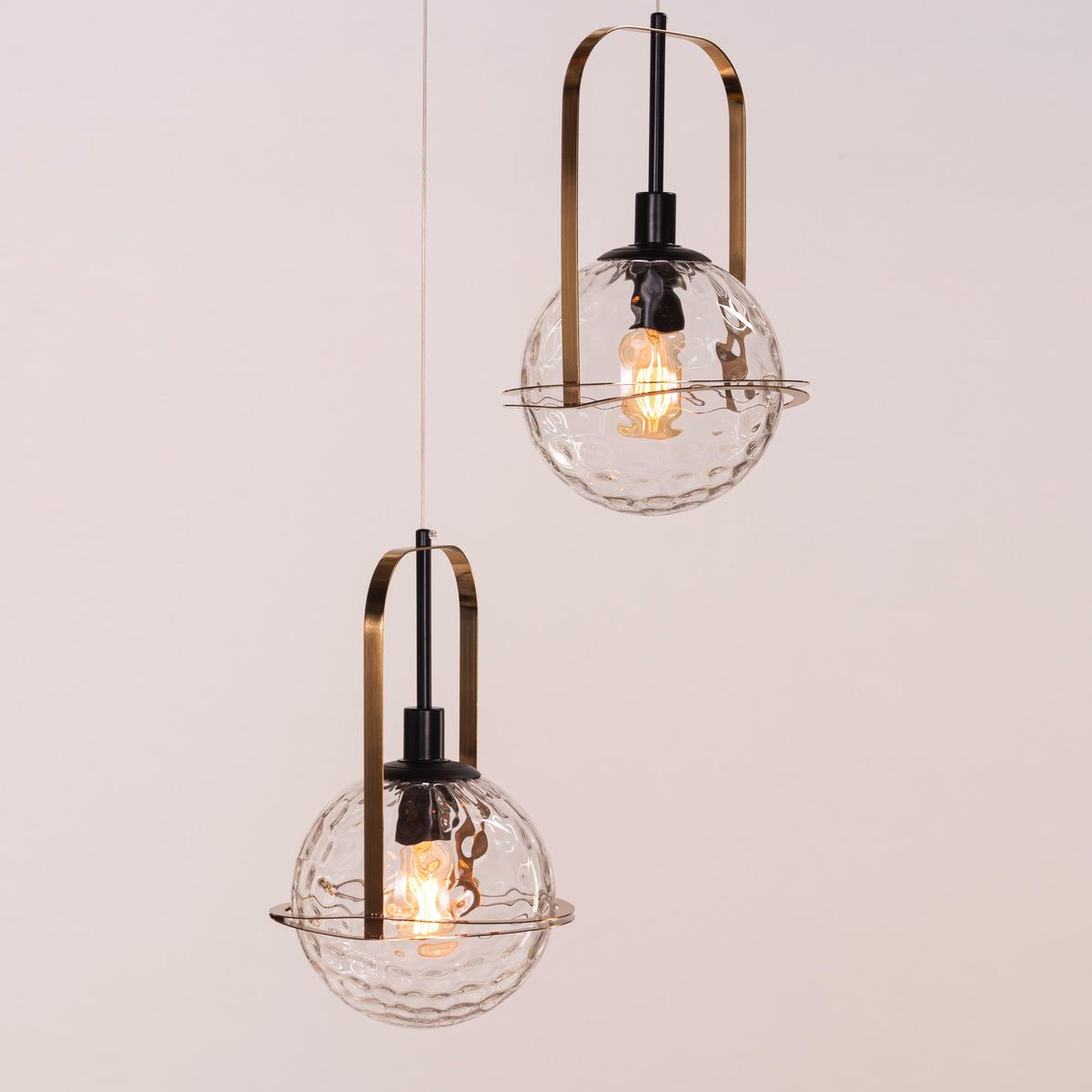 Molten Chocolate (Black, Gold) Bubbled Clear Glass Pendant Light